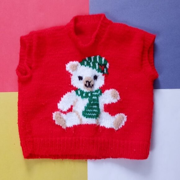 Vintage Handmade Christmas Teddybear Sweater Vest - Picture 2 of 6